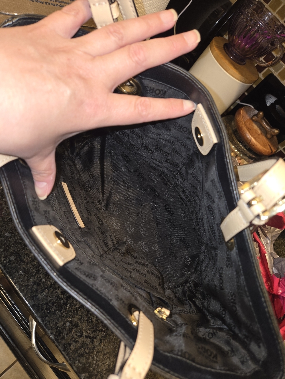 Michael Kors Black Tote Bag with Tan Straps - Picture 3 of 6